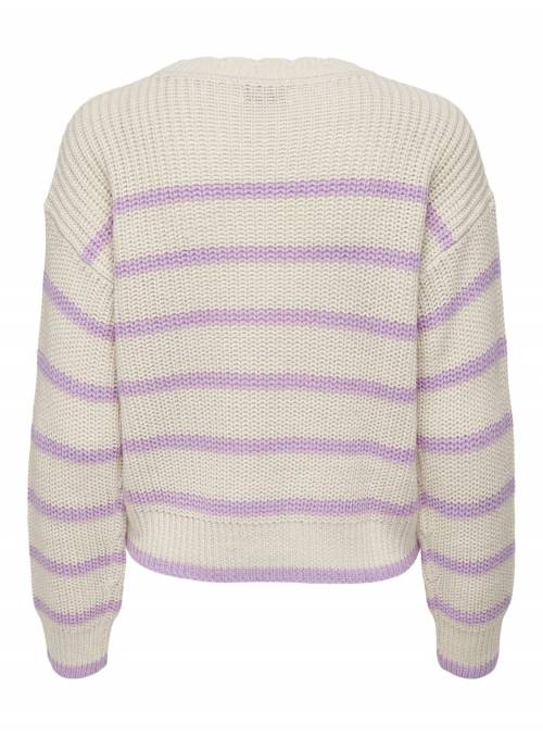 PULLOVER FEM KNIT PC100 - WHITE - W PURP