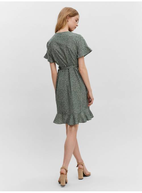 DRESS FEM WOV PRE100 - GREEN - Tiny dots